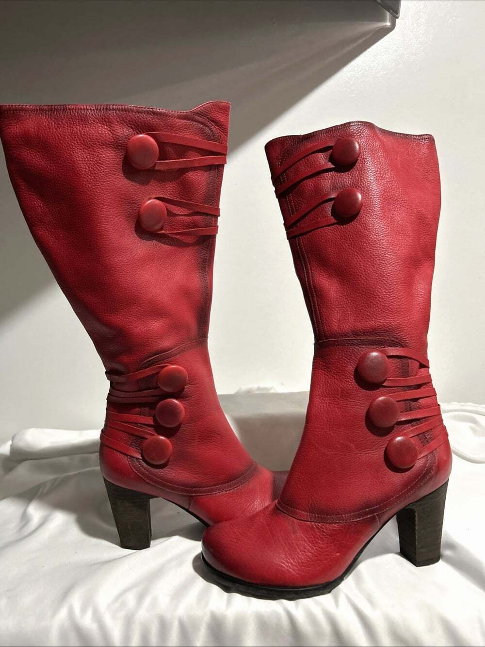 Miz Mooz Nicolette Knee-High Red Cherry Leather Boots Women's Size 8